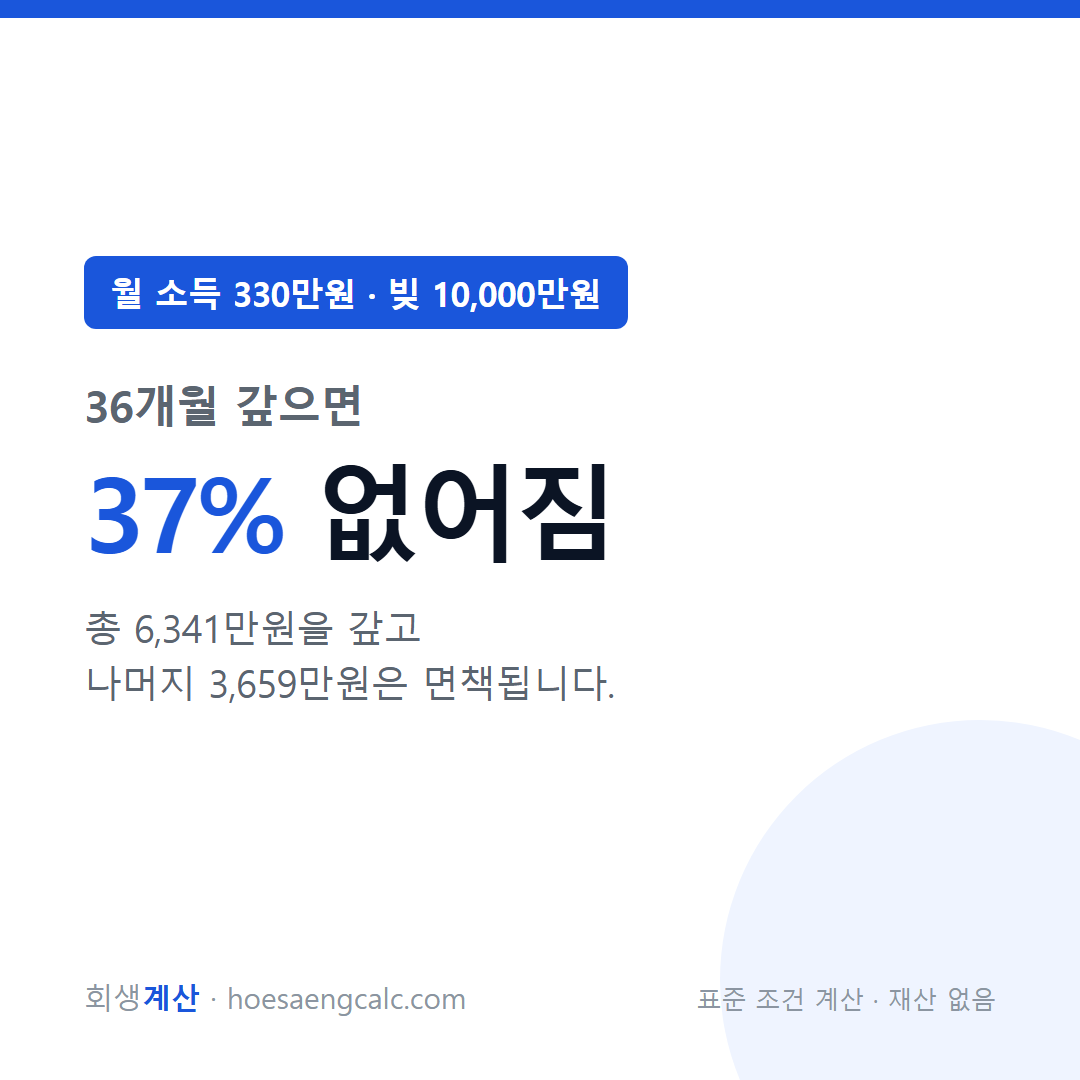월 소득 330만원 빚 10000만원 개인회생 탕감률 — 표준 조건 계산