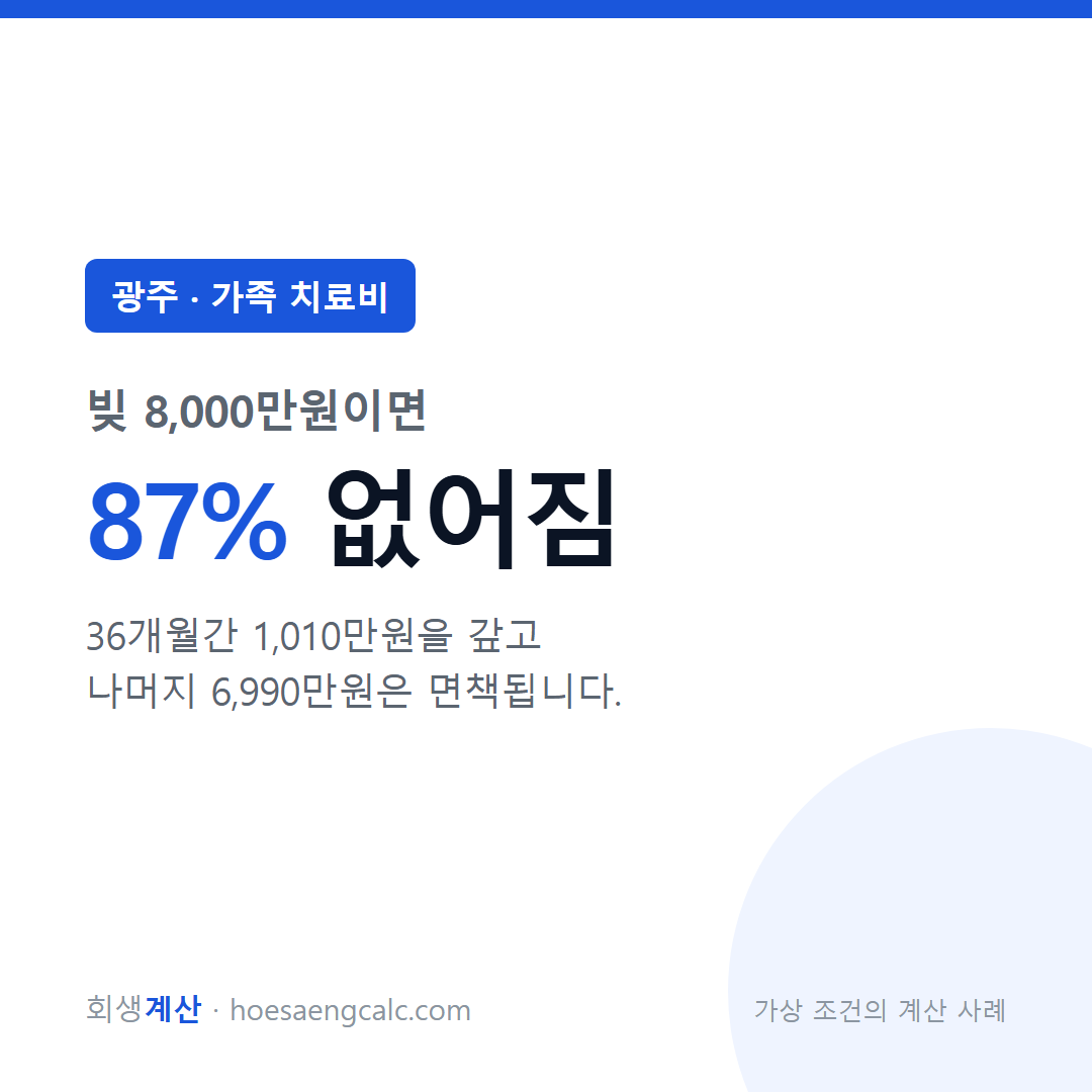 광주 가족 치료비 사례 탕감률 87% — 채무 8,000만원 기준 계산
