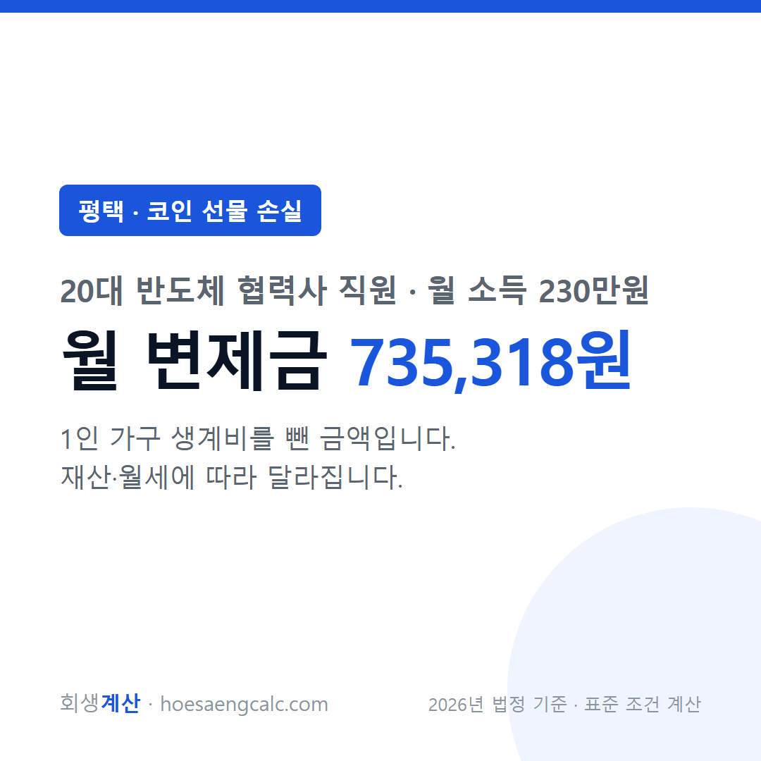 평택 코인 선물 손실 사례 월 변제금 — 20대 반도체 협력사 직원 월 소득 230만원 기준
