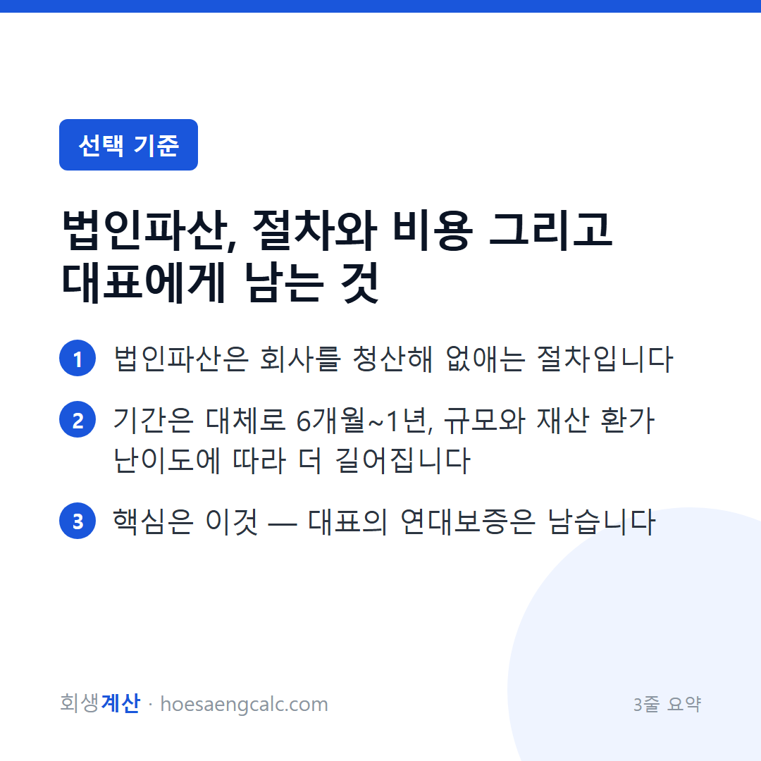 법인파산, 절차와 비용 그리고 대표에게 남는 것 — 3줄 요약