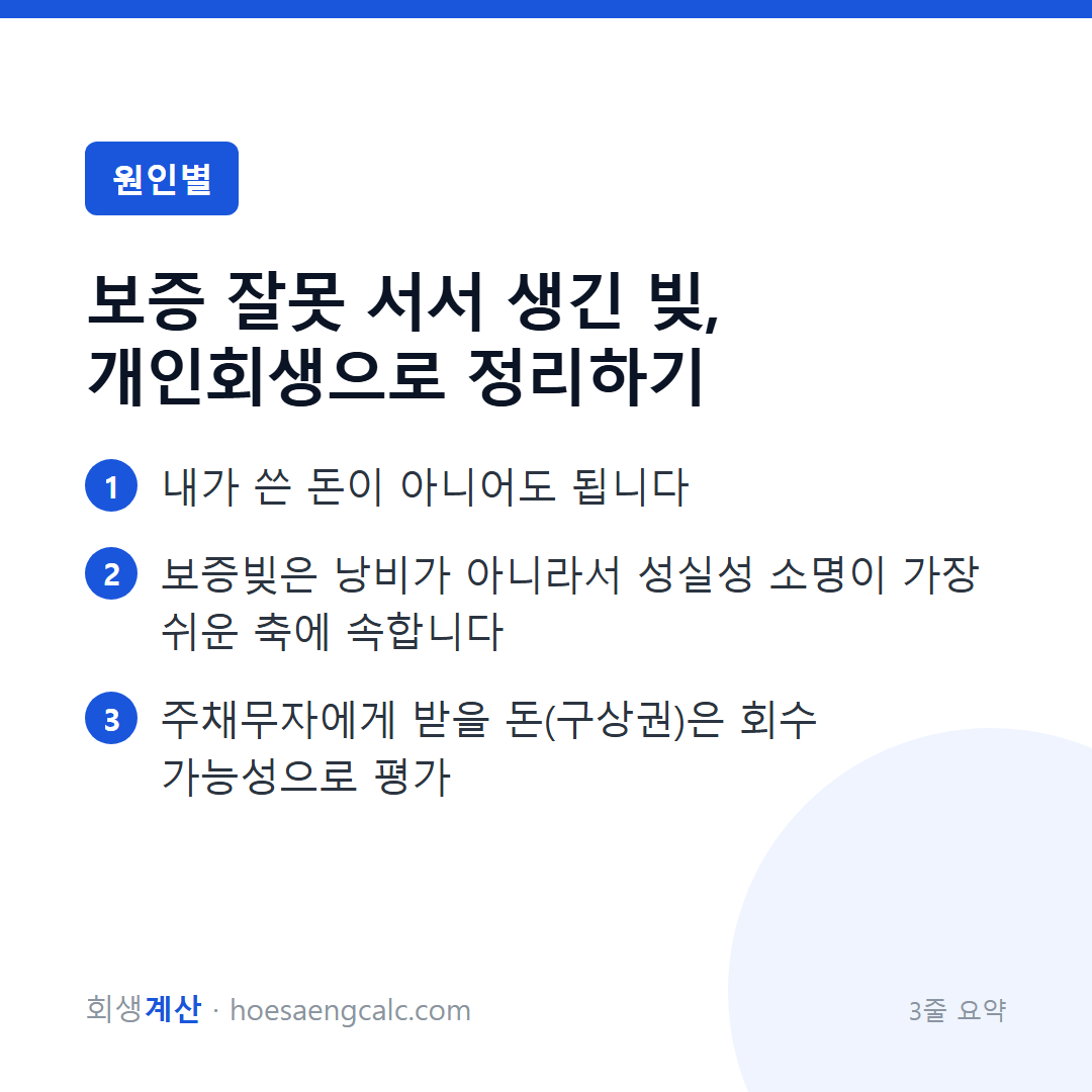 보증 잘못 서서 생긴 빚, 개인회생으로 정리하기 — 3줄 요약