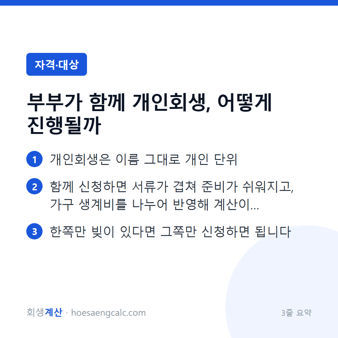 부부가 함께 개인회생, 어떻게 진행될까 — 3줄 요약