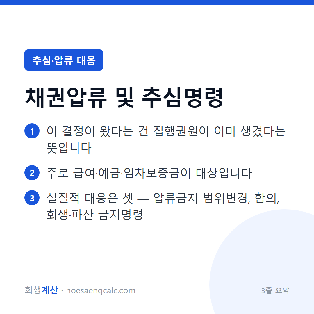 채권압류 및 추심명령, 무엇이 압류되고 무엇을 할 수 있나 — 3줄 요약