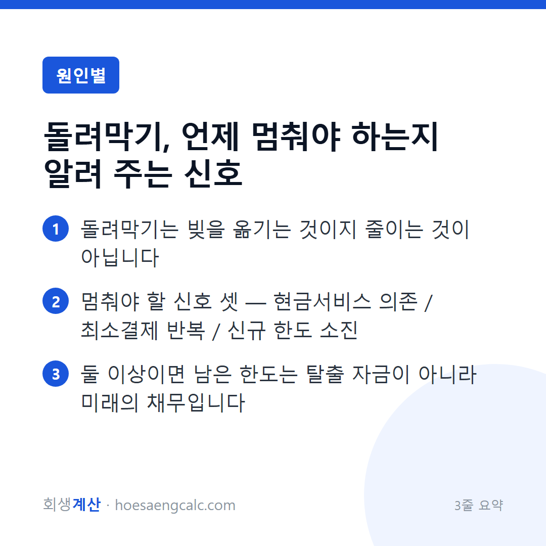 돌려막기, 언제 멈춰야 하는지 알려 주는 신호 — 3줄 요약