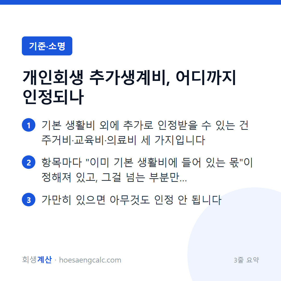 개인회생 추가생계비, 어디까지 인정되나 — 3줄 요약
