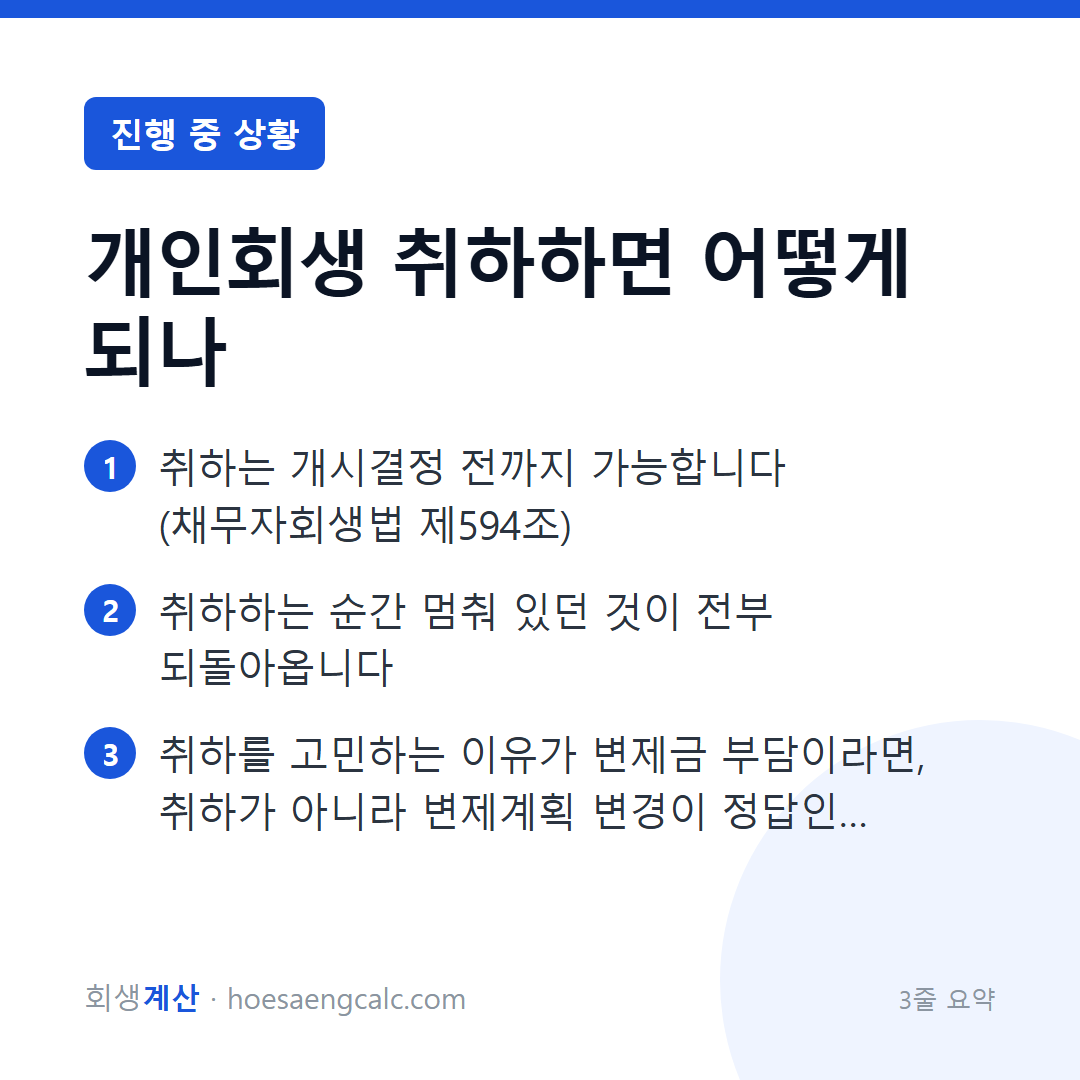 개인회생 신청 취하 — 되돌릴 수 있는 시점과 되돌아오는 것들 — 3줄 요약