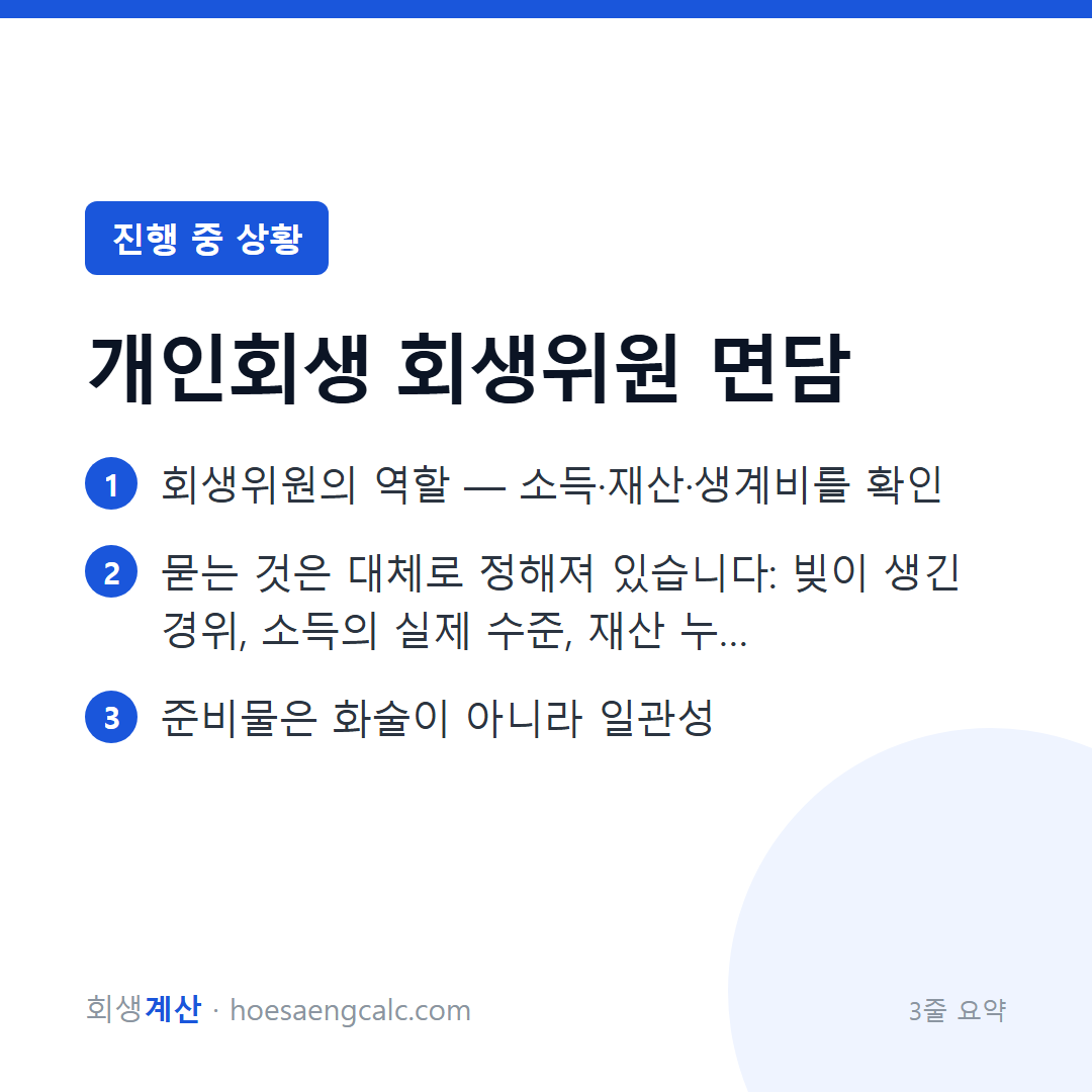 회생위원 면담, 떨 필요 없습니다 — 묻는 건 정해져 있습니다 — 3줄 요약