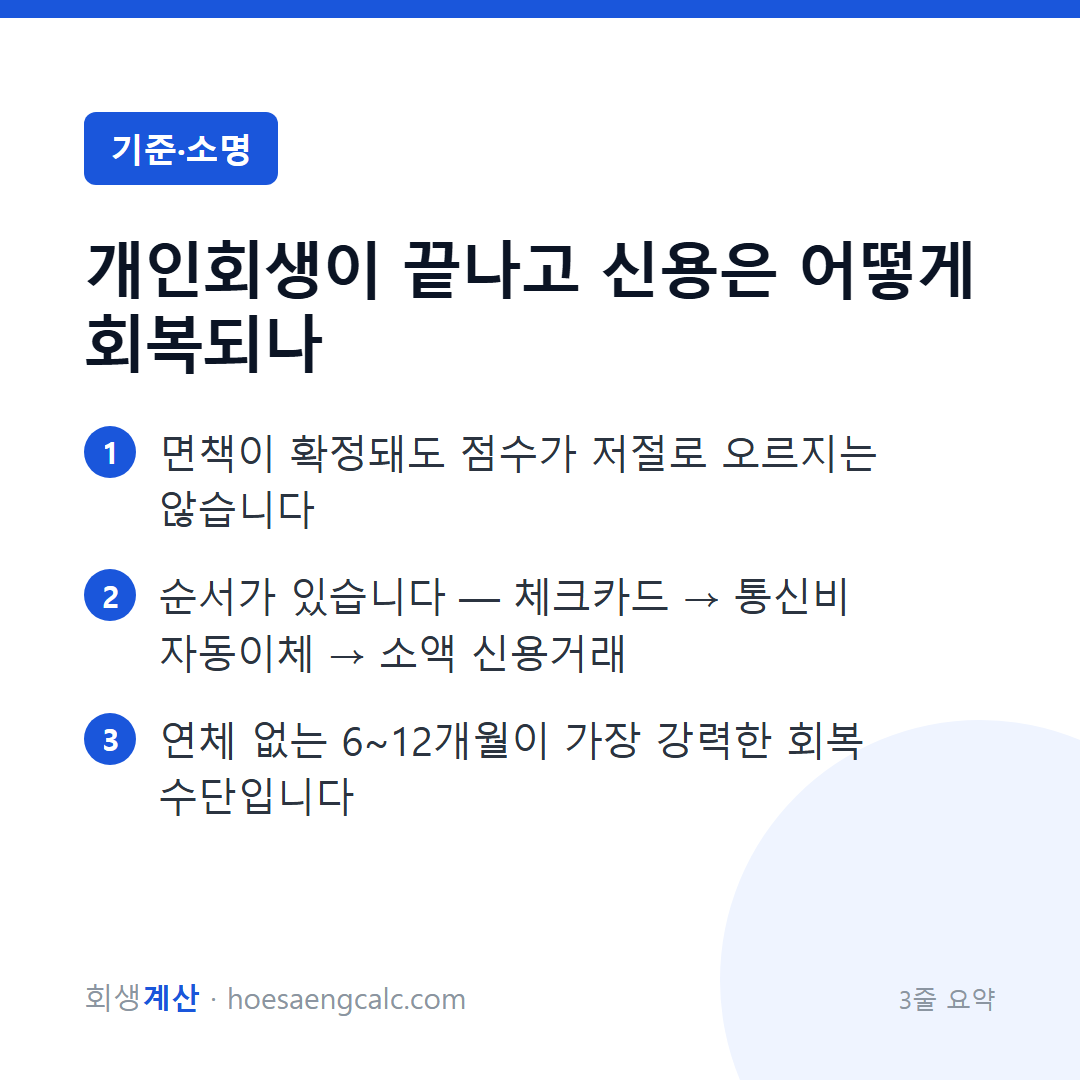 개인회생이 끝나고 신용은 어떻게 회복되나 — 3줄 요약