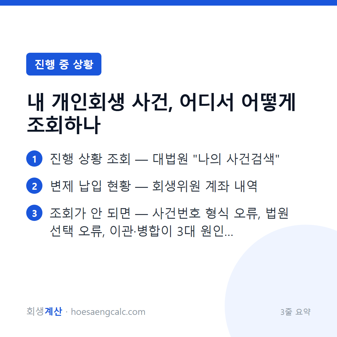 내 개인회생 사건, 어디서 어떻게 조회하나 — 3줄 요약