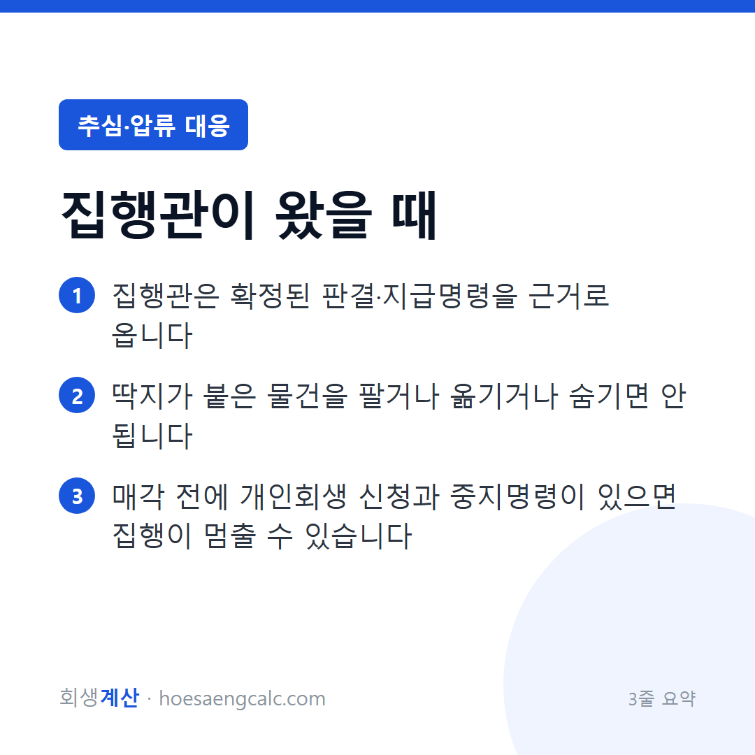 집행관이 집에 왔습니다, 오늘 무엇을 하고 무엇을 하면 안 되나 — 3줄 요약
