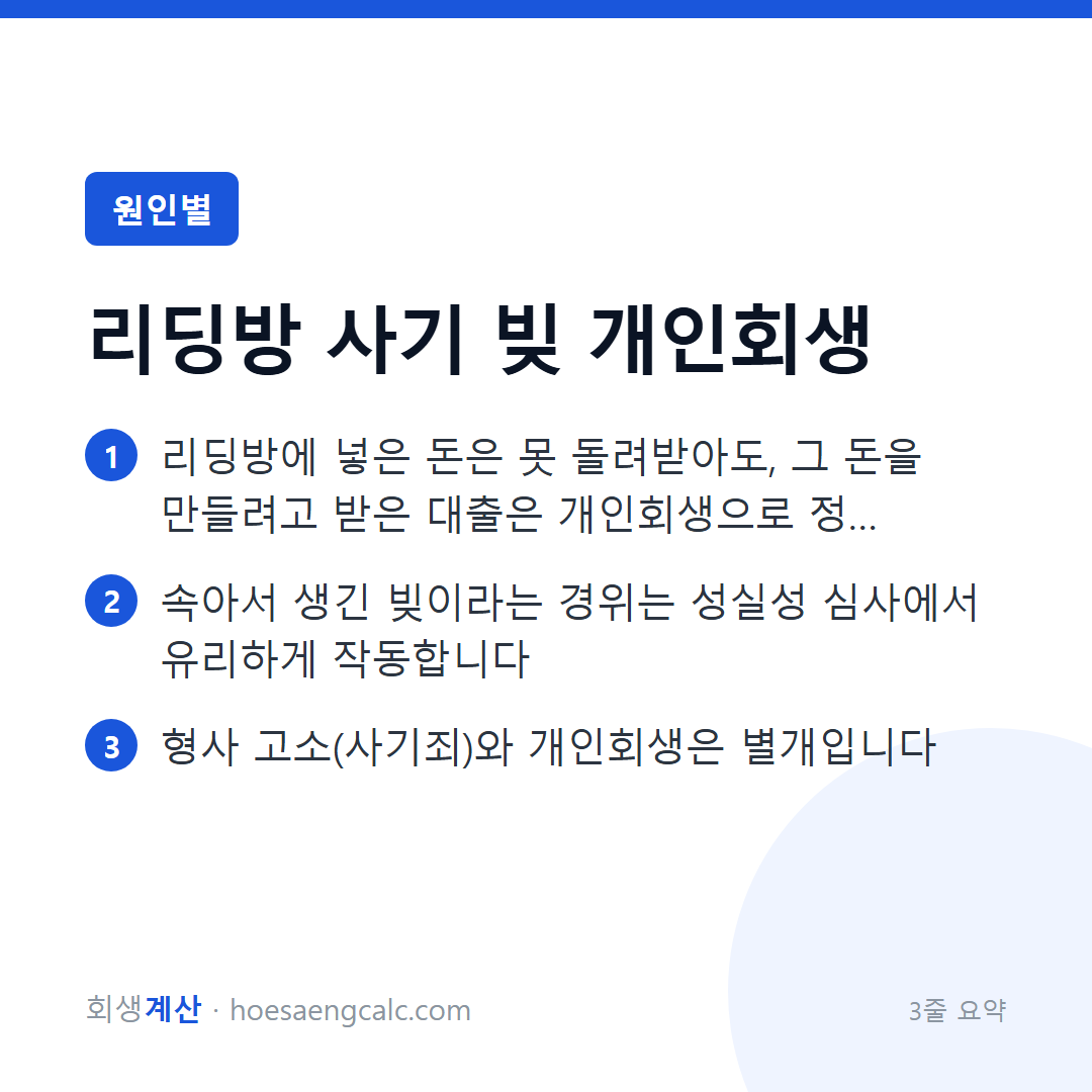 주식·코인 리딩방 피해 개인회생 — 사기 피해 채무의 정리 순서 — 3줄 요약